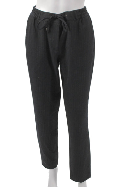 Gerard Darel Women Black Striped Polyester Drawstring Jogger Pants Size 38