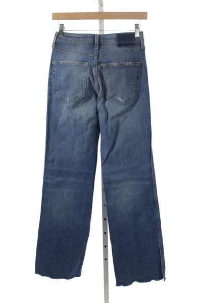 Amo Women Flared Jeans Blue Cotton Mid Rise 33 Inseam Size 24