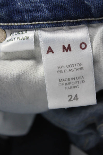 Amo Women Flared Jeans Blue Cotton Mid Rise 33 Inseam Size 24