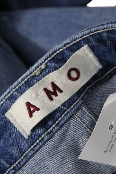 Amo Women Flared Jeans Blue Cotton Mid Rise 33 Inseam Size 24