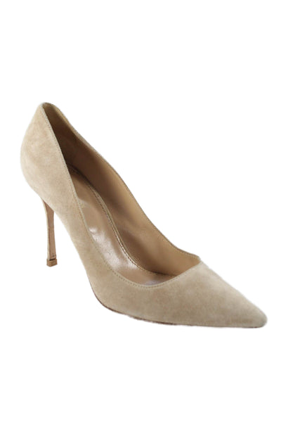 Sergio Rossi Womens Suede Pointed Toe Heels Beige Size 10