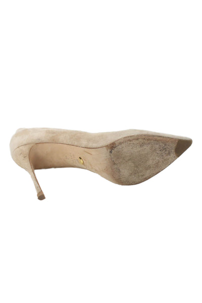 Sergio Rossi Womens Suede Pointed Toe Heels Beige Size 10