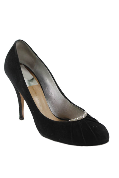 Giuseppe Zanotti Womens Suede Pleated Rhinestoned Heels Black Size 9.5