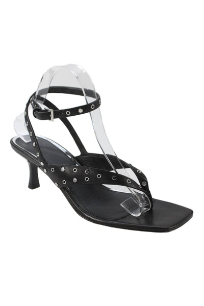 Paige Womens Studded Detail Square Toe Sandals Black Size 9.5