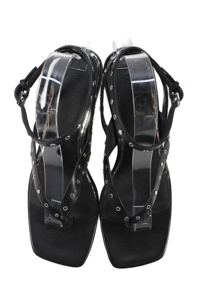 Paige Womens Studded Detail Square Toe Sandals Black Size 9.5