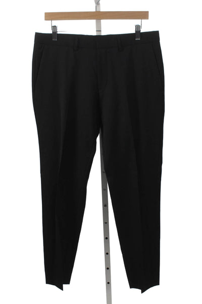 BOSS Mens Dress Pants Black Virgin Wool Hook & Eye Size 32