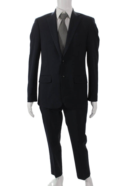 Calvin Klein Mens 2 Piece Blue Wool Blend Solid Suit Size 38