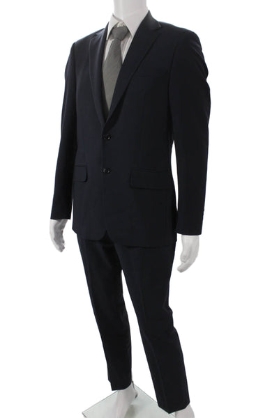 Calvin Klein Mens 2 Piece Blue Wool Blend Solid Suit Size 38