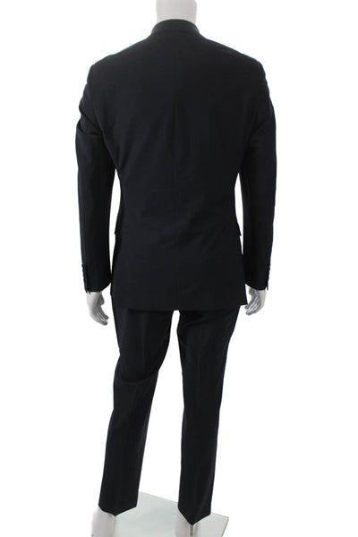 Calvin Klein Mens 2 Piece Blue Wool Blend Solid Suit Size 38