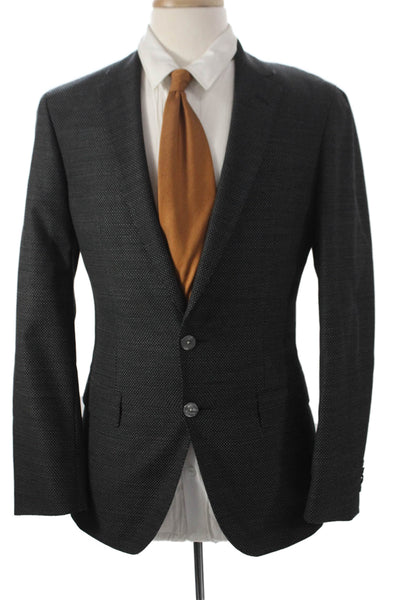 Boss Hugo Boss Mens Blazer Gray Virgin Wool Geometric Buttoned Size 36