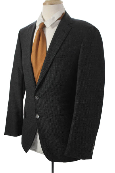 Boss Hugo Boss Mens Blazer Gray Virgin Wool Geometric Buttoned Size 36