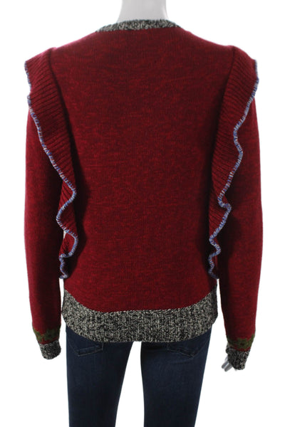 Valentino Women Pullover Red Floral Wool Crew Neck Long Sleeve Size M
