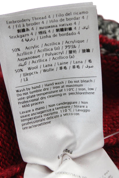 Valentino Women Pullover Red Floral Wool Crew Neck Long Sleeve Size M
