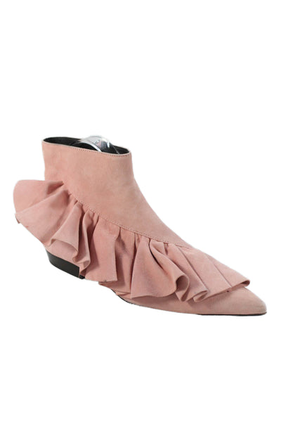 JW Anderson Womens Suede Ruffle Detail Ankle Boots Pink Size 7
