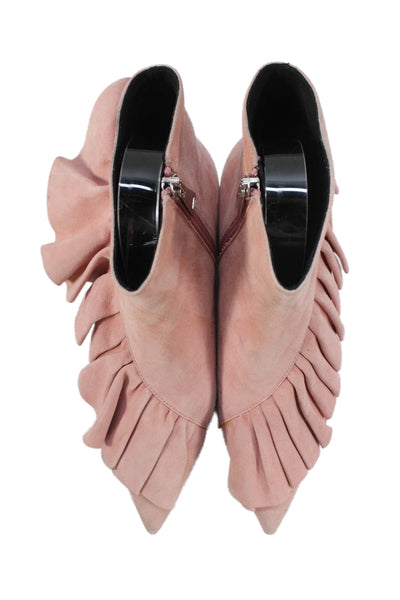 JW Anderson Womens Suede Ruffle Detail Ankle Boots Pink Size 7