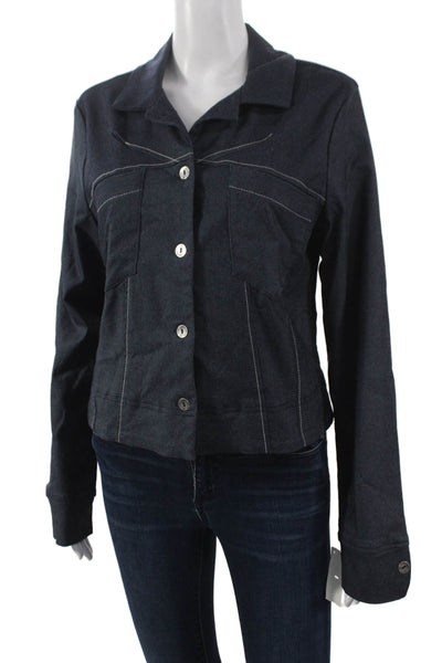 Porto Womens Basic Jacket Blue Collared Long Sleeve Viscose Size 2