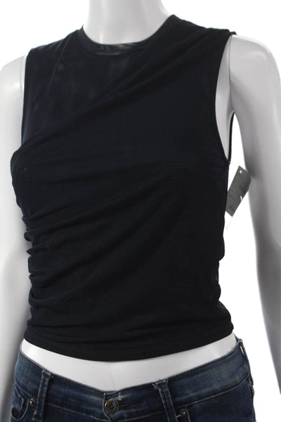 Caballero Collection Womens Cropped Tank Black Polyester Round Neck Size L