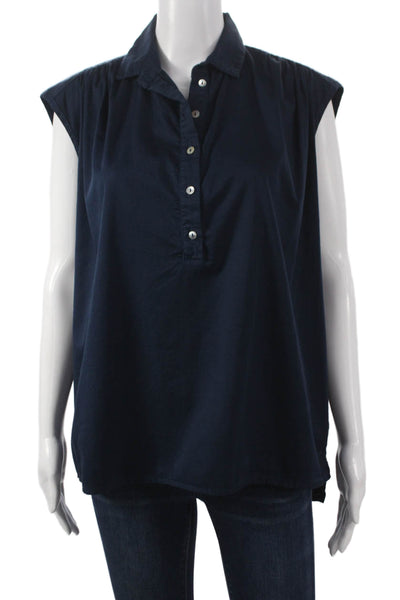 Cali Dreaming Women Sleeveless Collared Tunic Blouse Blue 100% Cotton Size S