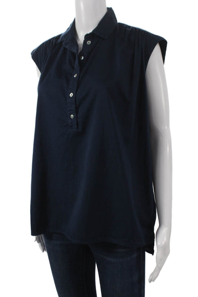 Cali Dreaming Women Sleeveless Collared Tunic Blouse Blue 100% Cotton Size S