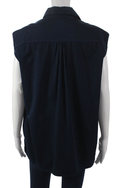 Cali Dreaming Women Sleeveless Collared Tunic Blouse Blue 100% Cotton Size S