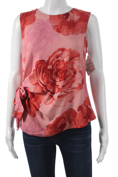 Milly Women Basic Sleeveless Tank Pink Floral Rayon Round Neck Button Size S