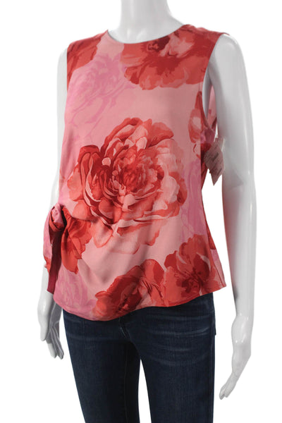 Milly Women Basic Sleeveless Tank Pink Floral Rayon Round Neck Button Size S