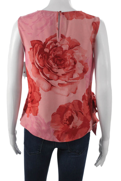 Milly Women Basic Sleeveless Tank Pink Floral Rayon Round Neck Button Size S