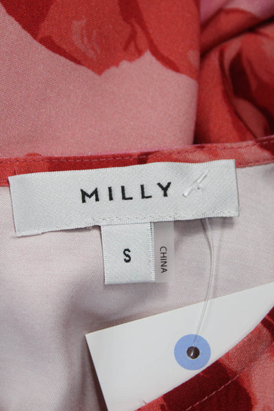 Milly Women Basic Sleeveless Tank Pink Floral Rayon Round Neck Button Size S