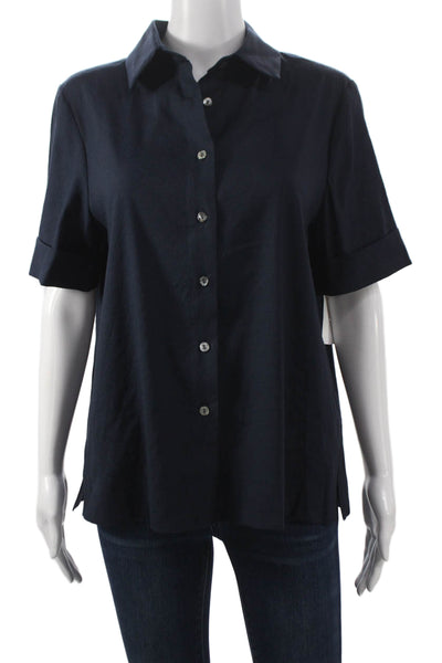 Estelle & Finn Women Basic Blue Linen Collared Short Sleeve Button-Up Size XS