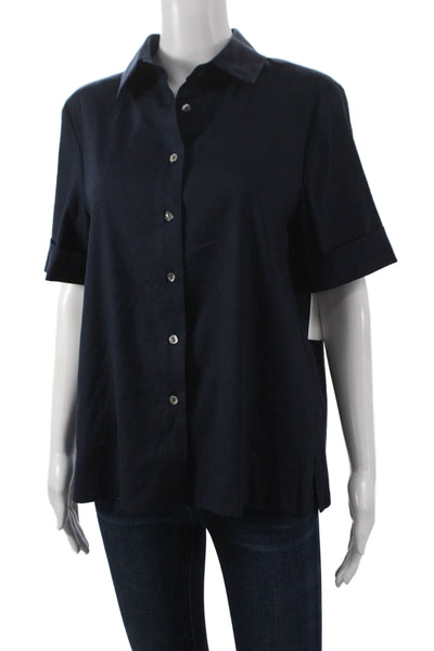 Estelle & Finn Women Basic Blue Linen Collared Short Sleeve Button-Up Size XS