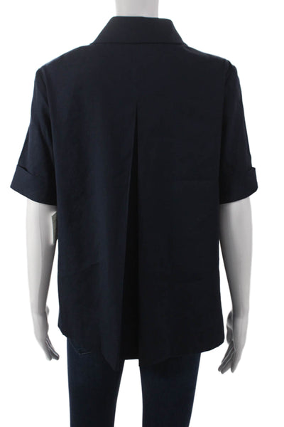 Estelle & Finn Women Basic Blue Linen Collared Short Sleeve Button-Up Size XS