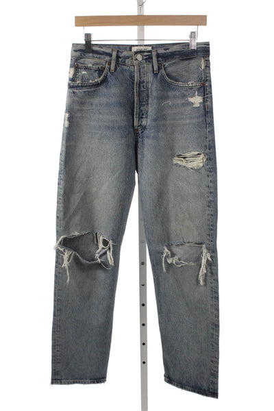 Agolde Women Straight Jeans Blue High Rise Button Inseam 30 Size 25