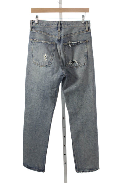 Agolde Women Straight Jeans Blue High Rise Button Inseam 30 Size 25