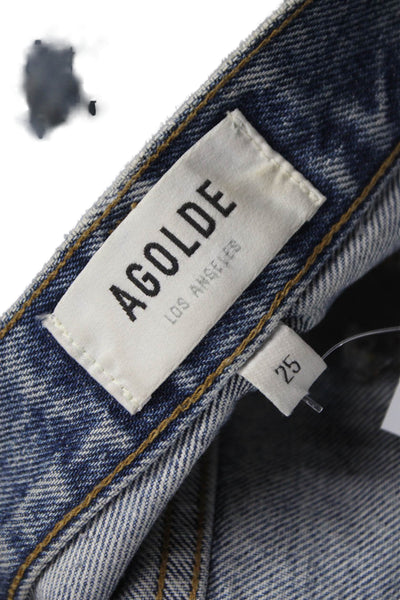Agolde Women Straight Jeans Blue High Rise Button Inseam 30 Size 25