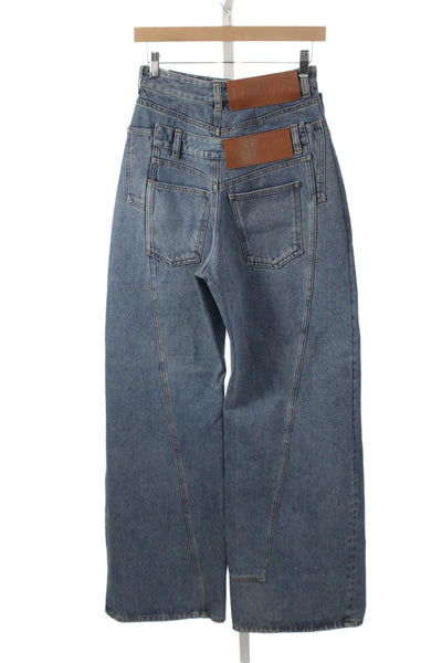 Loewe Women Wide-Leg Jeans Blue Cotton High Rise Size 38