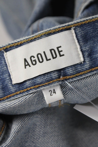 Agolde Women Straight Jeans Blue High Rise 100% Cotton Inseam 32 Size 24
