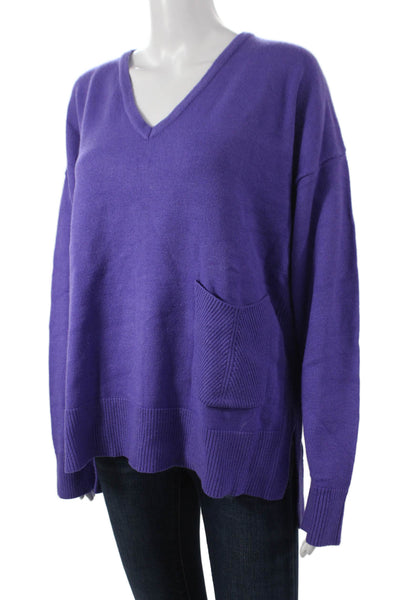 Renuar Women V-Neck Viscose Pullover Sweater Purple Long Sleeve Size XL