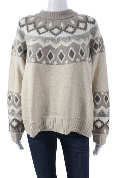 Alashan Womens Merino Pullover Fair Isle Mock Neck Beige Size M