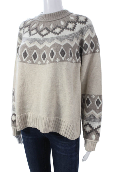 Alashan Womens Merino Pullover Fair Isle Mock Neck Beige Size M