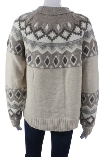 Alashan Womens Merino Pullover Fair Isle Mock Neck Beige Size M