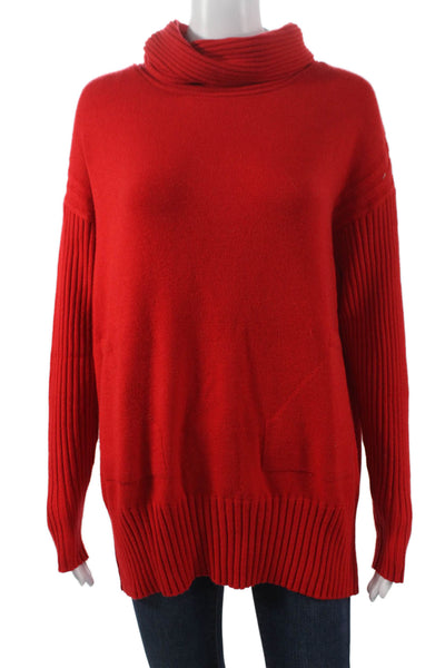 Renuar Women Pullover Sweater Cowl Neck Viscose Red Long Sleeve Size S