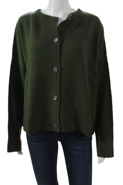 Margittes Women Cardigan Merino Wool Green Long Sleeve Round Neck Size XL