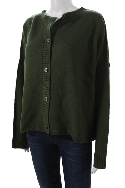 Margittes Women Cardigan Merino Wool Green Long Sleeve Round Neck Size XL