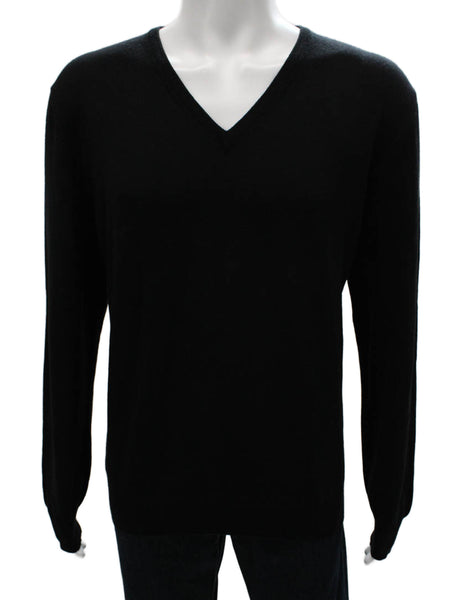 Gran Sasso Mens Black Virgin Wool V-Neck Pullover Size 58