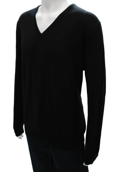 Gran Sasso Mens Black Virgin Wool V-Neck Pullover Size 58