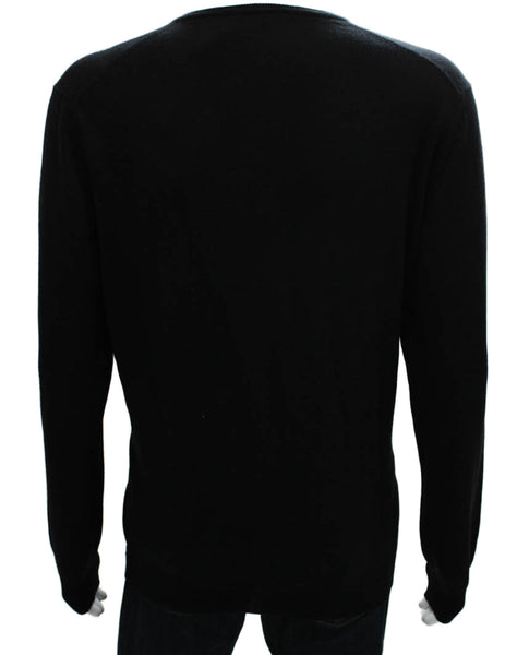 Gran Sasso Mens Black Virgin Wool V-Neck Pullover Size 58