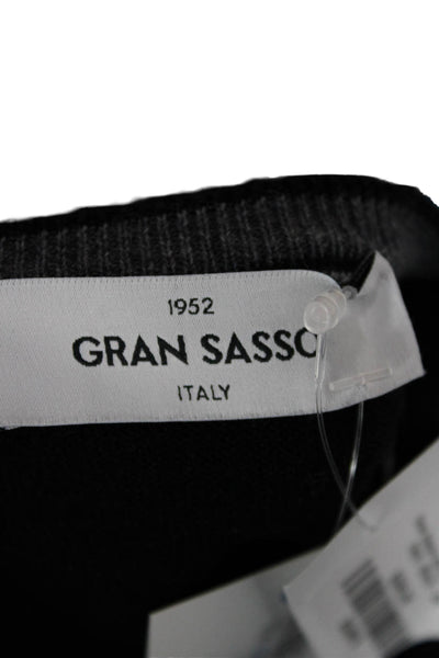 Gran Sasso Mens Black Virgin Wool V-Neck Pullover Size 58