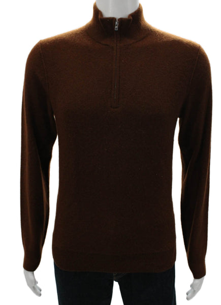 Vince Mens Cashmere Mock Neck Pullover Sweater Brown Long Sleeve Size S