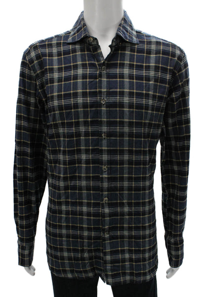 Giannetto Mens Cotton Plaid Long Sleeve Spread Sport Shirt Blue Size XL
