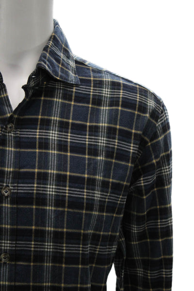 Giannetto Mens Cotton Plaid Long Sleeve Spread Sport Shirt Blue Size XL